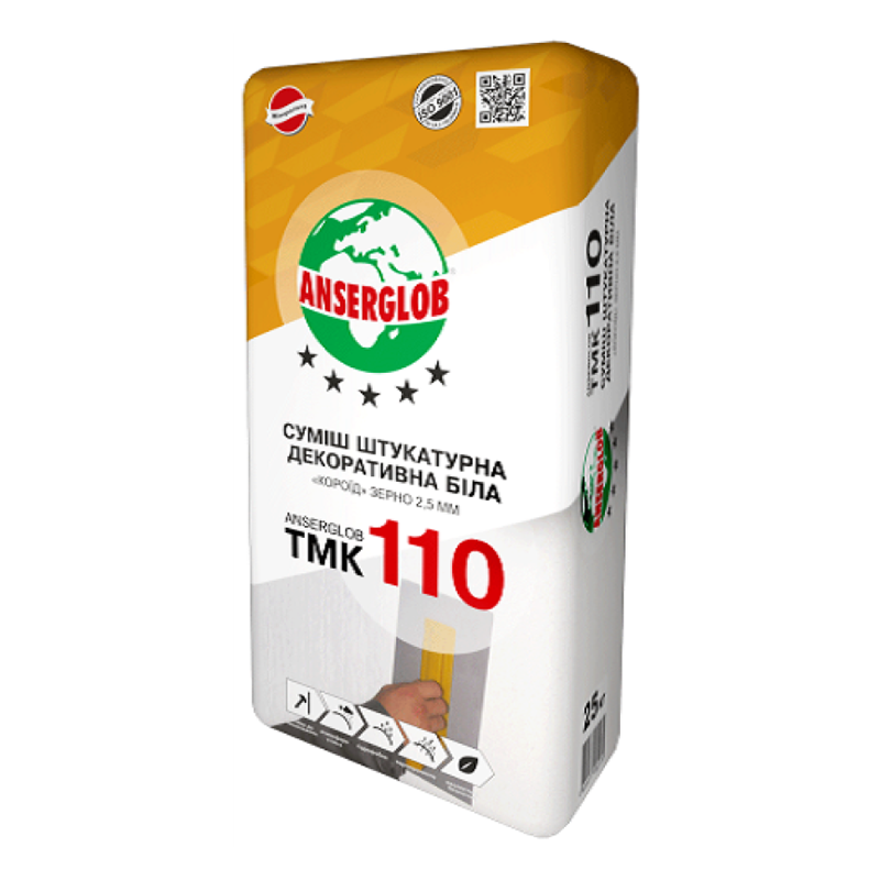 Декоративна штукатурка Anserglob TMK-110 "Короед" 2,0 мм 2,5 мм (25 кг) білий (Анссерглоб), фото 1