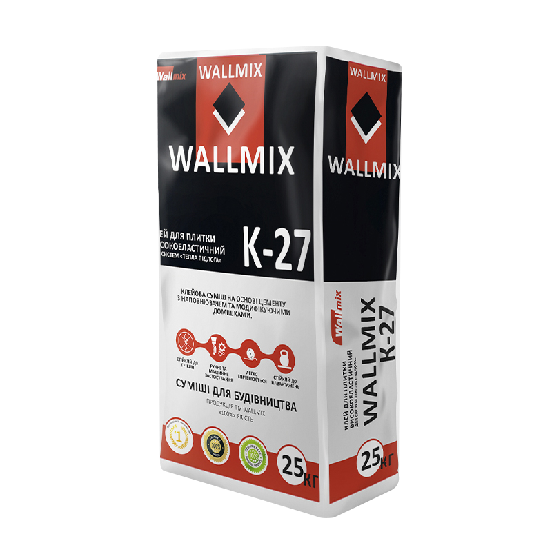 Клей для плитки високоеластичний Wallmix (Валлмикс) K-27 (25 кг), фото 1