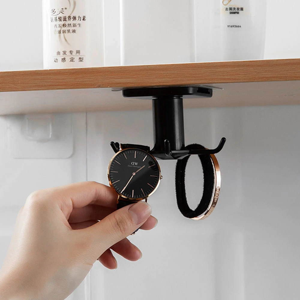 Вращающийся держатель с крючками для кухонных принадлежностей на самоклейке GRAY - фото 5 - id-p1735390589