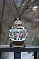Новогодний музыкальный фонарь ночник с подсветкой и снегом Дед Мороз и звери 29см