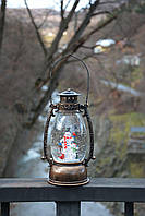 Новогодний музыкальный фонарь ночник с подсветкой и снегом 24см