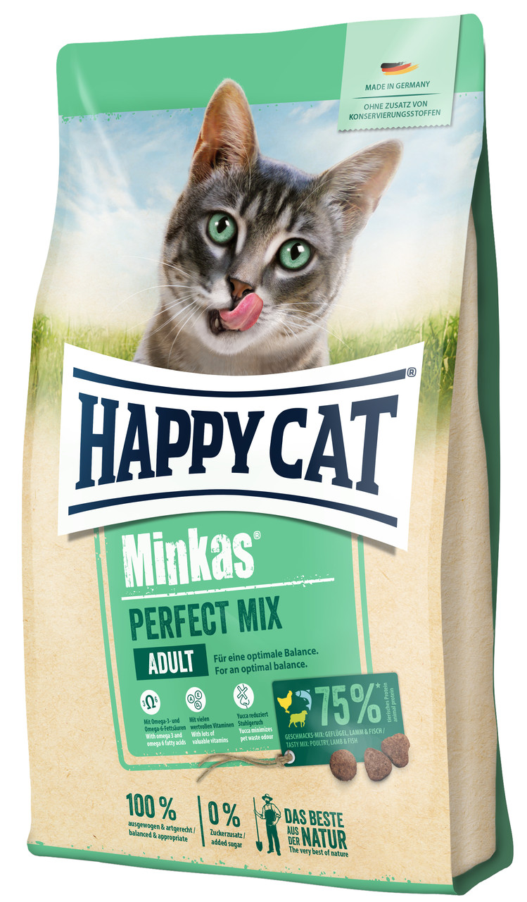 Сухий корм для дорослих котів Happy Cat Minkas Perfect Mix з птахом, ягням і рибою 1.5 кг