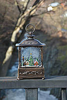 Новогодний музыкальный фонарь ночник с подсветкой и снегом Снежная метель 25см