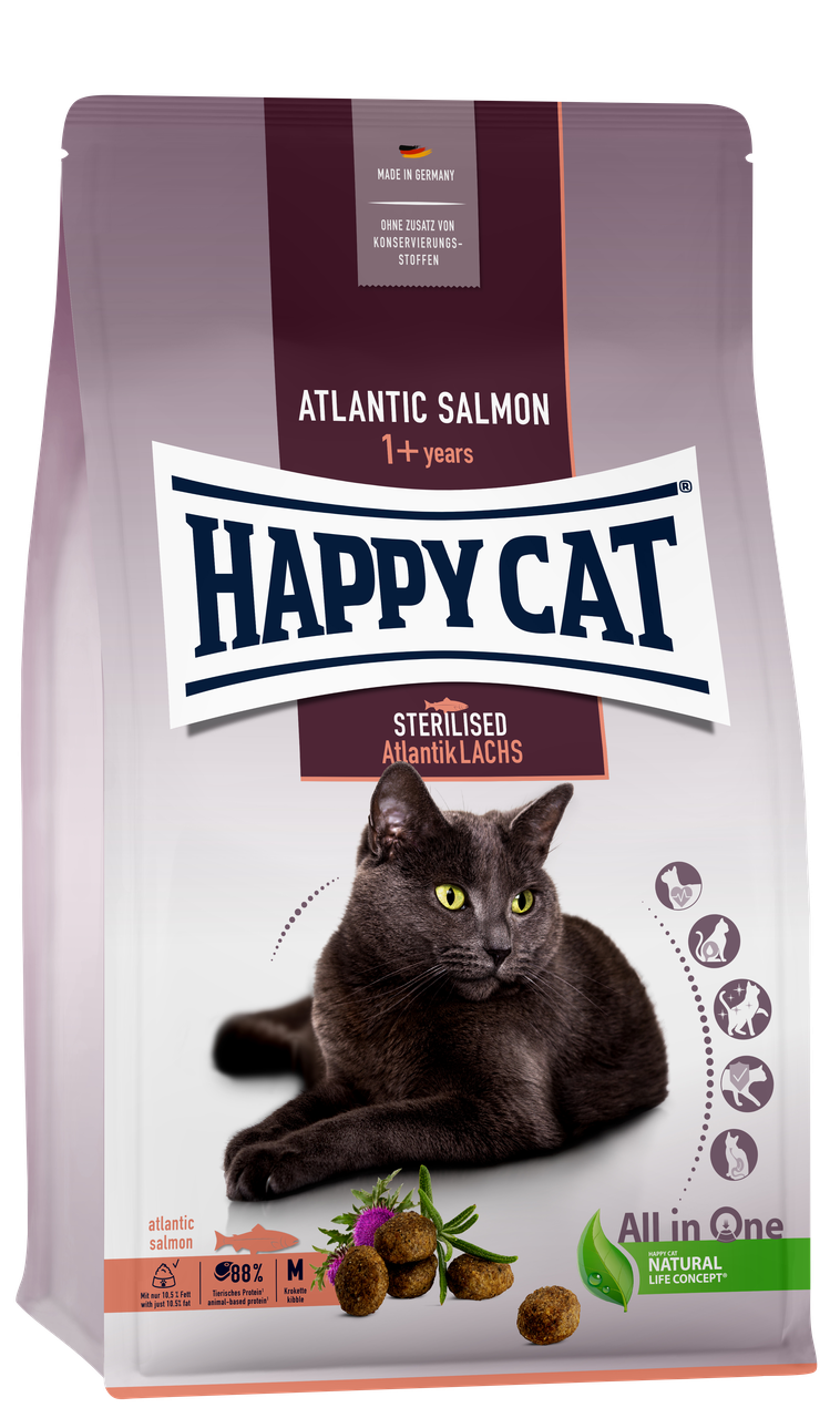 Сухий корм для дорослих стерилізованих котів Happy Cat Sterilised Atlantik Lachs з лососем, 4 кг