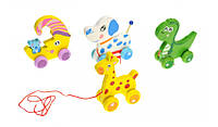 Деревянная игрушка-каталка Животные ME555-3, на веревочке, детская развивающая игра для детей