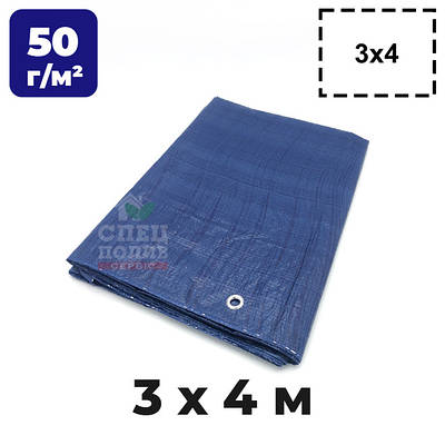 Тент покривний, 3х4 м, 50 г/м2, з люверсами, з тарпауліну, серія "Стандарт", тент для намету від дощу