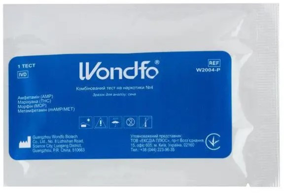 Тест на 4 наркотику: амфетамін (АМР), марихуана (THC), морфін (MOP), метамфетамін (МЕТ)