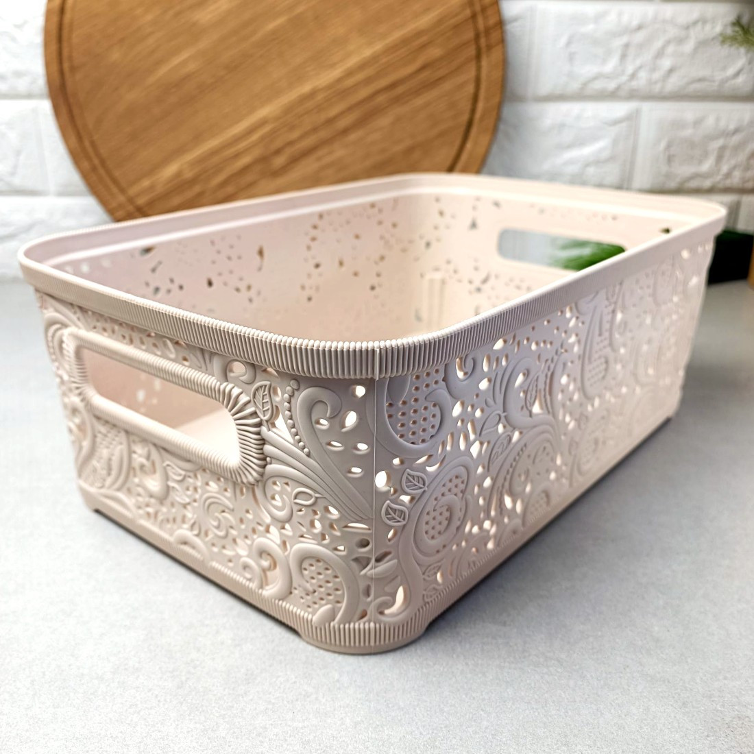 Бежевий ажурний кошик без кришки 4.7 л