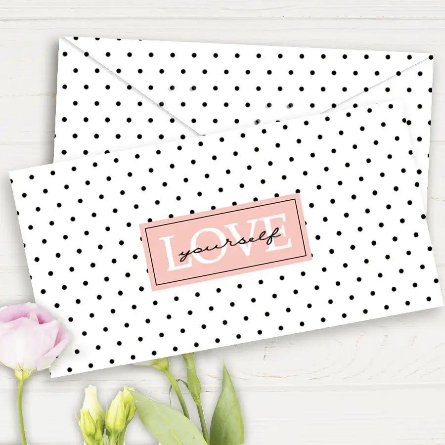 Паперовий конверт на гроші білий "Love yourself" 1шт.