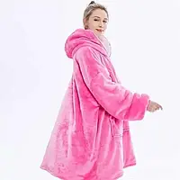 Толстовка плед із капюшоном і рукавами, двосторонній халат Huggle Hoodie Рожевий