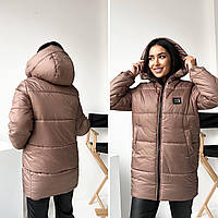 Зимняя тёплая женская куртка с капюшоном Плащевка Лаке водостойкая силикон 300 Размер 42-44 46-48 50-52 54-56
