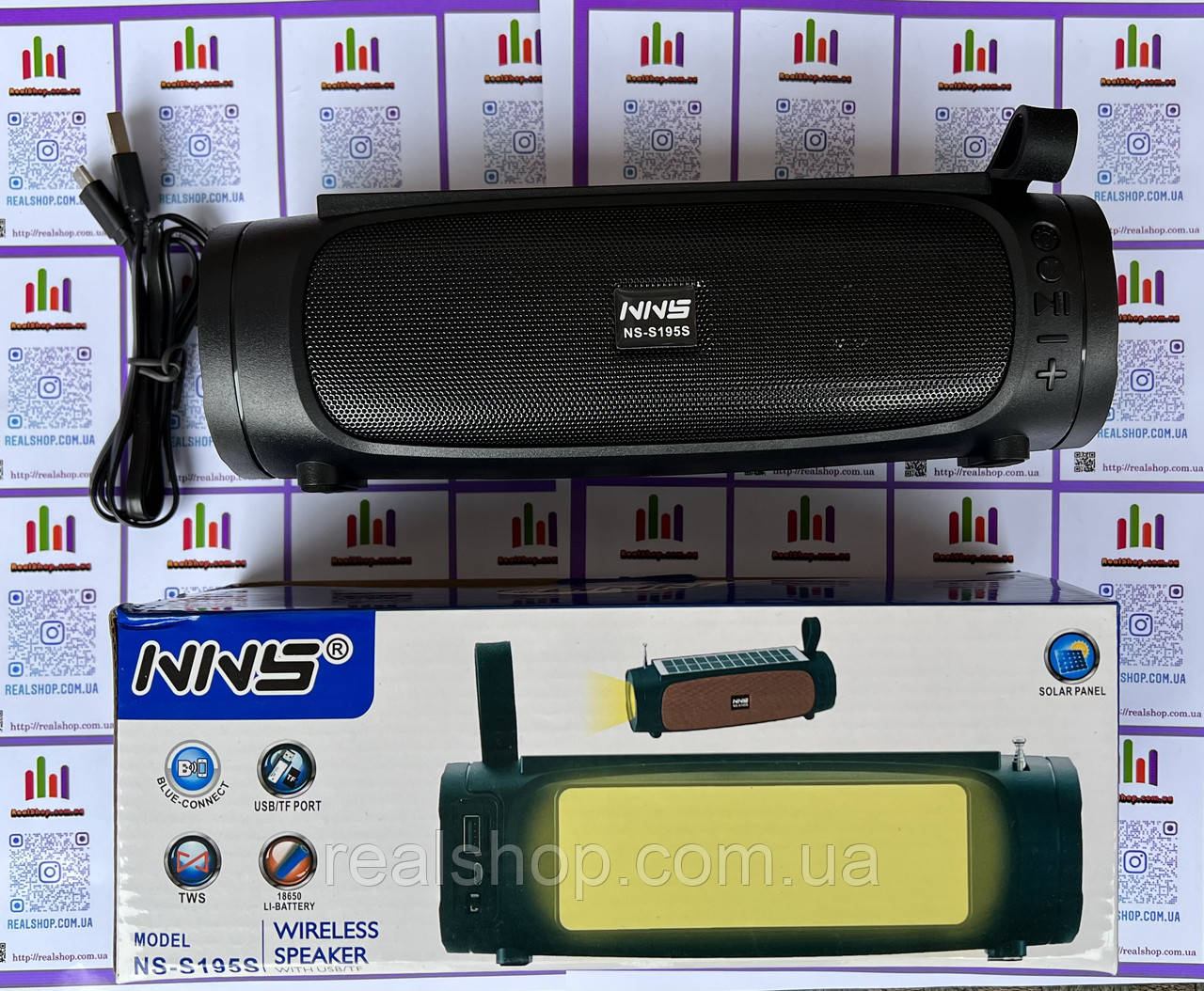 Радиоприемник NNS NS-S195S с солнечной панелью и блютузом FM/AM/SW/USB/microSD(TF) LED фонарик Черный - фото 1 - id-p1735100756