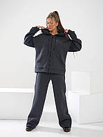 Теплый женский спортивный костюм - худи на молнии с брюками палаццо арт. 466 темно-серого цвета / графит