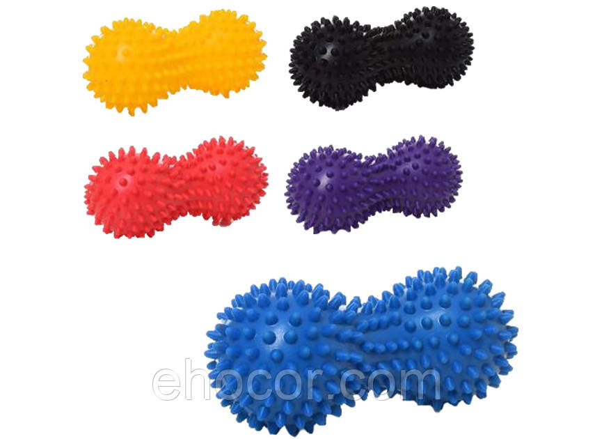 Арахіс масажер для спини подвійний їжачок PVC 16х6.5см Різні кольори, фото 1