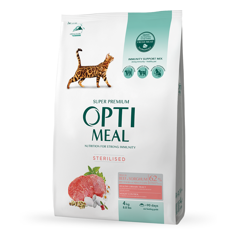 Optimeal Cat Adult Sterilised Bef & Sorghum 4кг корм для стерилізованих кішок (яловичина)
