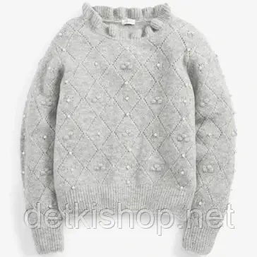 Дитячий сірий джемпер светр з прикрасою з перлів для дівчинки