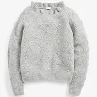 Дитячий сірий джемпер светр з прикрасою з перлів для дівчинки