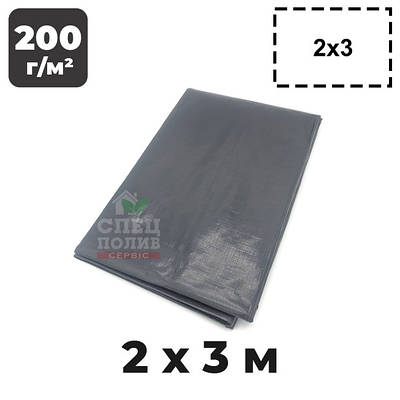 Тент непромокаючий, сірий, 2х3 м, 200 г/м2, з люверсами, тарпаулін підвищеної міцності, тент туристичний