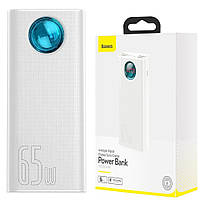Повербанк с быстрой зарядкой, Power bank Baseus Amblight White с LED дисплеем 65W 30000 mAh, белый павербанк