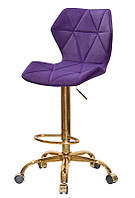 Барный стул на золотых колесах Torino Bar GD-Office бархат пурпурный B-1013, с регулировкой высоты сиденья