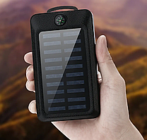Power Bank 16000 mAh із сонячною панеллю та LED лампою  Повербанк з ліхтариком і сонячною батареєю + компас