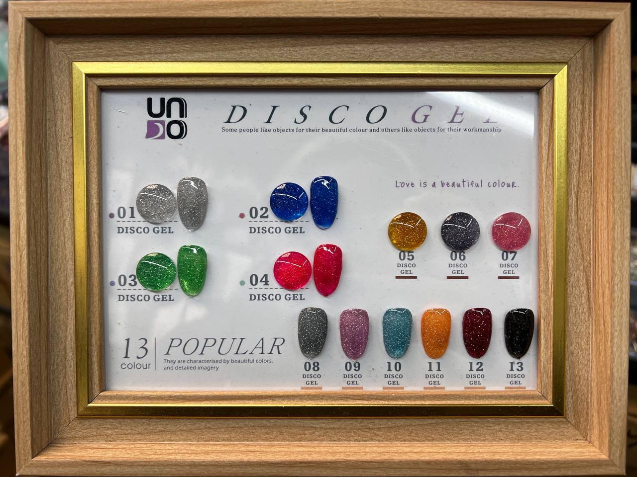 Світловідбивний гель-лак UNO Disco Gel для нігтів (з блискітками), 12 мл.