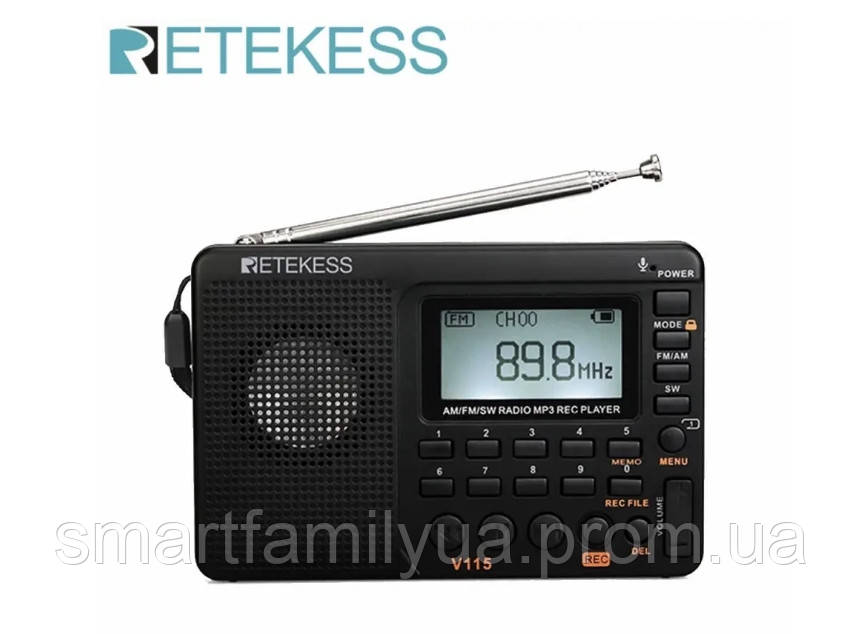 Радиоприемник RETEKESS V115 FM/AM/SW MP3 плеер, цифровой, УКВ диапазон ...