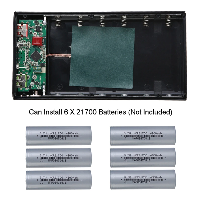 Powerbank 2 USB 6x21700 / 18650 / Корпус Повербанк з швидкою зарядкою + бездротова QC3.0 22.5W + 15W