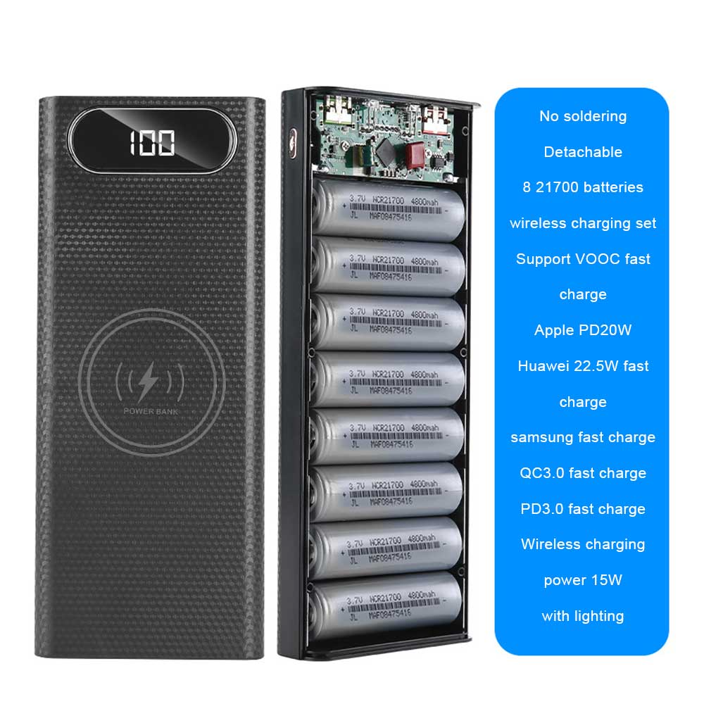 Powerbank 2 USB 8x21700 / 18650 / Корпус Повербанк зі швидким заряджанням + бездротова QC3.0 22.5W + 15W