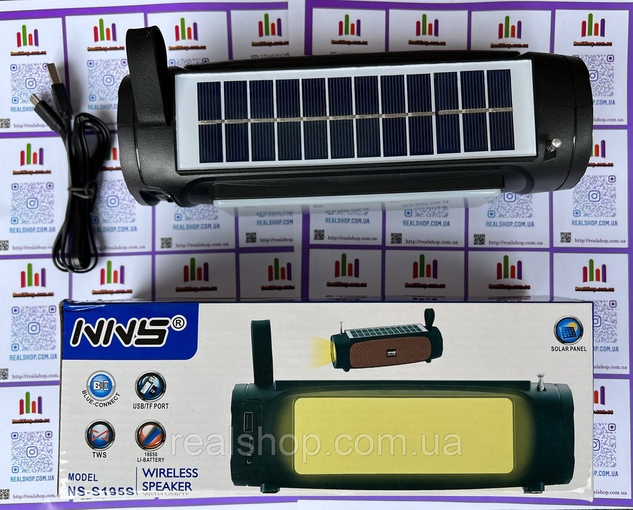 Радиоприемник NNS NS-S195S с солнечной панелью и блютузом FM/AM/SW/USB/microSD(TF) LED фонарик Черный - фото 3 - id-p1735100756