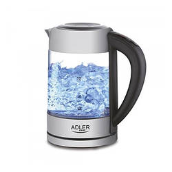 Електрочайник з терморегулятором скляний Adler AD 1247 сріблястий