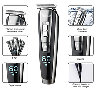 Тример для домашнього використання Hatteker Rechargeable Hair Trimmer Grooming Kit 5in1 (RFC-588), фото 5