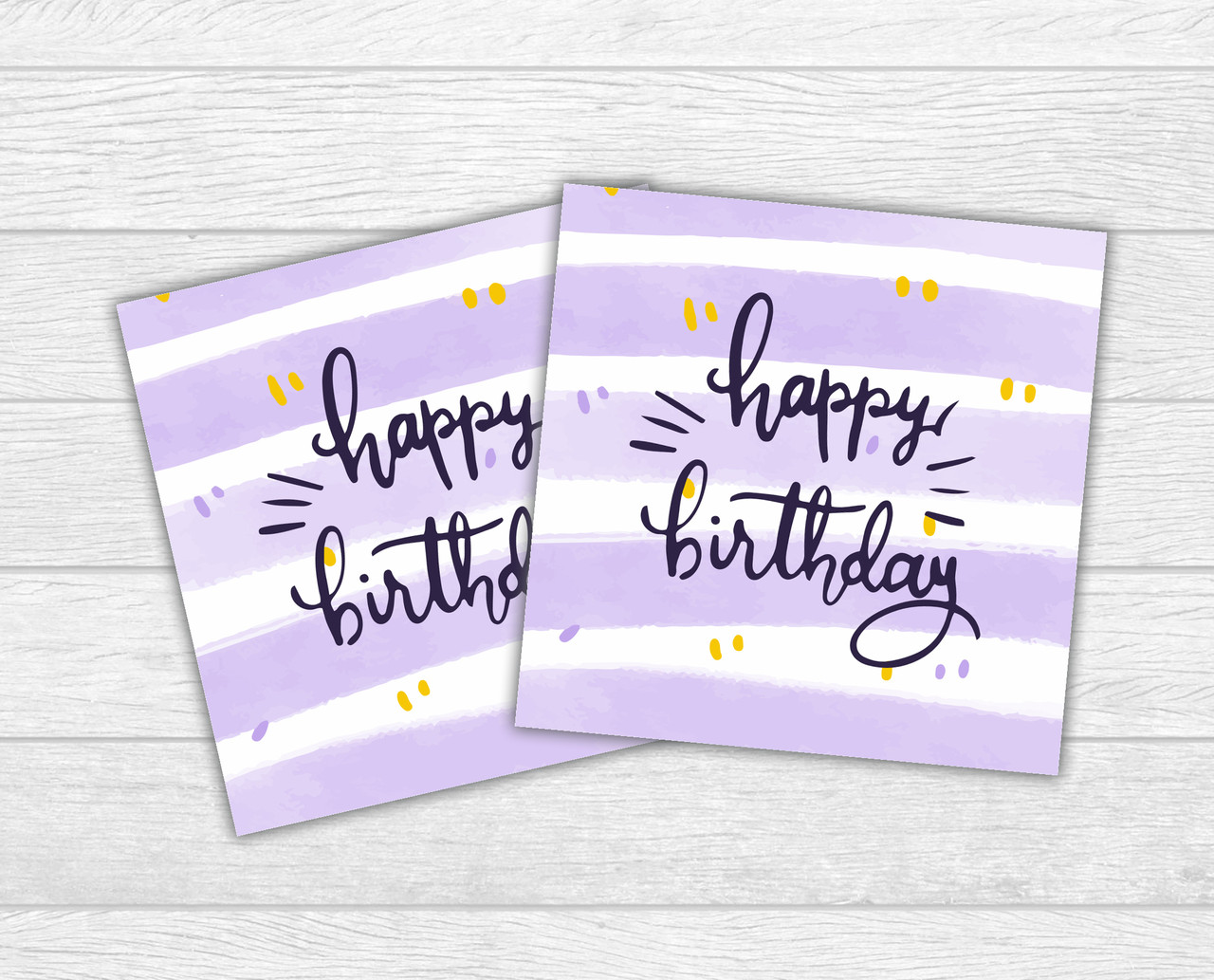 Міні листівка "Happy Birthday!" бузкові смужки для подарунків, квітів, букетів (бірочка)