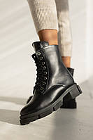 Ботинки зимние женские высокие из натуральной кожи черные на шнурках и молнии Размеры 36,37,38,39,40,41