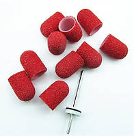 Набор Колпачки педикюрные на пластиковой основе 60 гритт красные 10 шт плюс основа под колпачок.