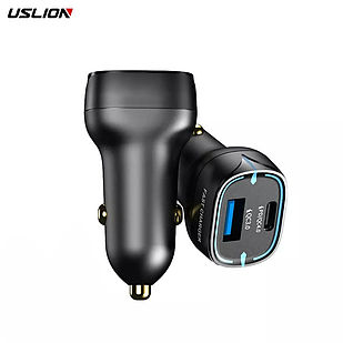 Автомобільний зарядний пристрій USB-A 22,5 Вт + Type-C 30 Вт заряджання від прикурювача USLION UE0286 Black