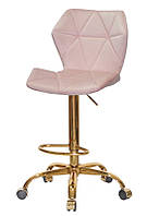 Барный стул на золотых колесах Torino Bar GD-Office бархат розовый B-1021, с регулировкой высоты сиденья