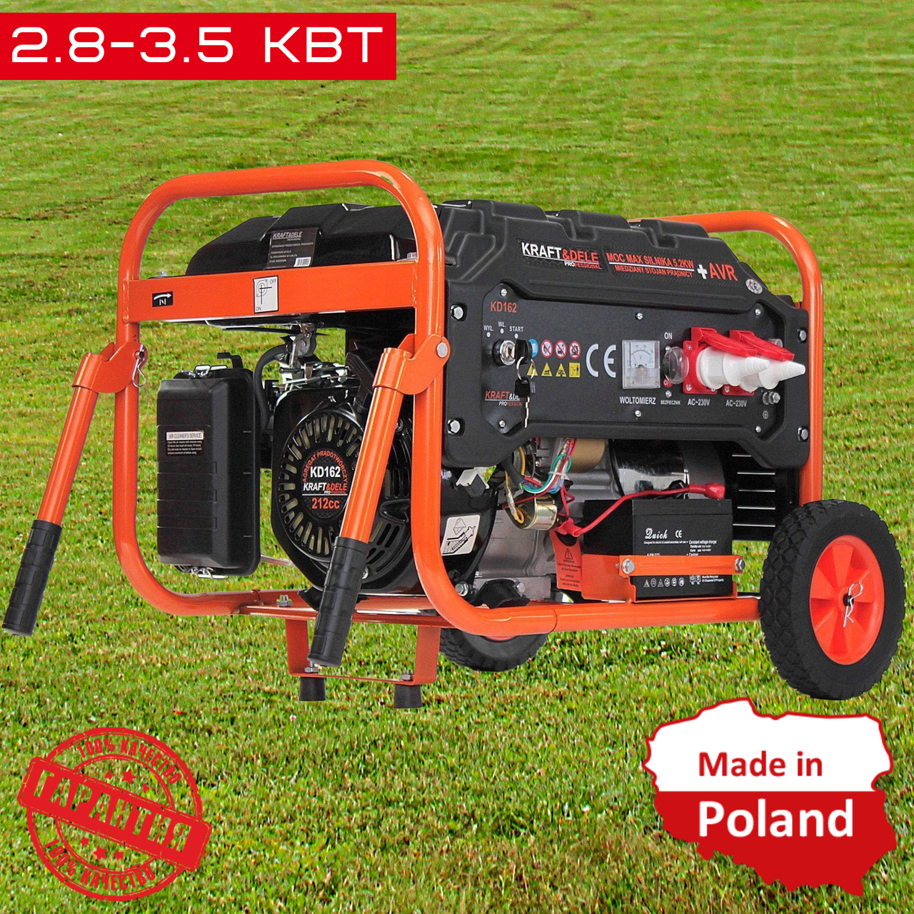 Бензиновий Генератор 3,5 кВт на Колесах з Електро Стартером Однофазний KRAFT&DELE KD162 +AVR 3500 Вт Електрогенератор на бензині, фото 1