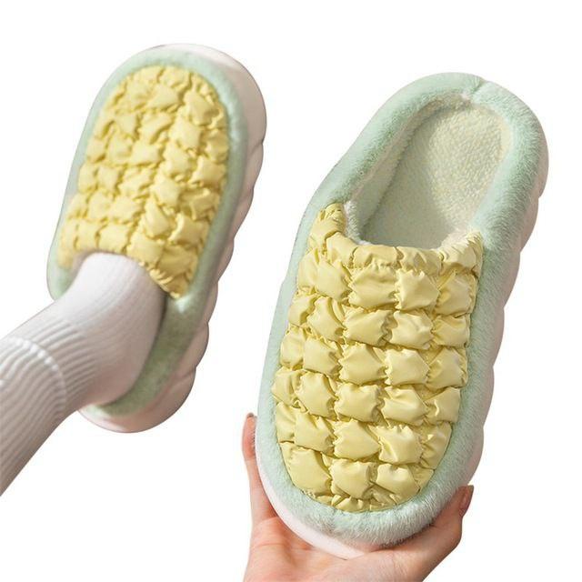 Зимові жовті тапочки YELLOW шльопанці з м'ятною хутряною окантовкою теплі без задника жіночі