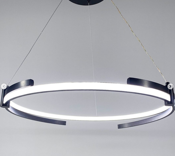 Підвісна LED люстра у чорному каркасі на 3 світлових режими діаметром 60/80см, фото 1