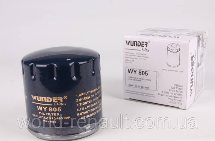 WUNDER WY 805 - Масляный фильтр на Рено Меган 3, Рено Флюенс 1.5dci (start-stop), фото 2