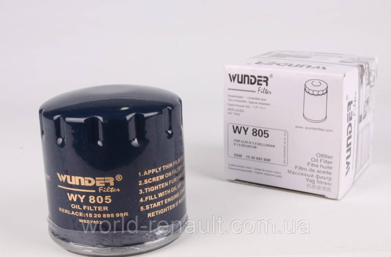 WUNDER WY 805 - Масляный фильтр на Рено Меган 3, Рено Флюенс 1.5dci (start-stop)