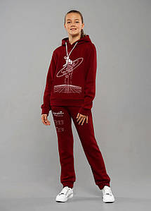 Костюм спортивний для дівчинки підлітка дитячий теплий тринитка на флісі Ellie Бордовий Tiaren зимовий