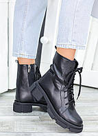 Черные кожаные демисезонные ботинки женские