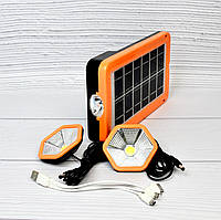 Портативна зарядна станція - ліхтар на сонячних батареях JC-7890 чорно-жовтогаряча плюс два ліхтарики