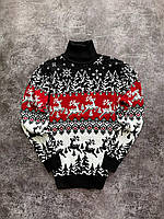 Мужской новогодний свитер с оленями черный M, L, XL