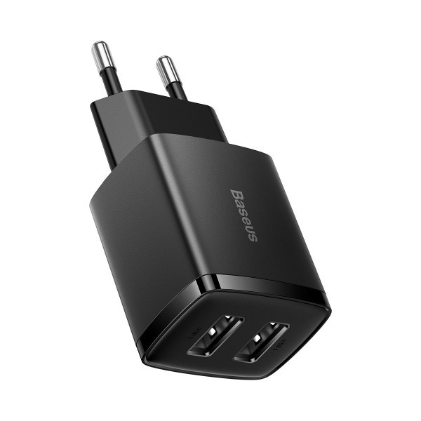 Зарядка для Телефона Планшета 10Вт 2х USB Черная Baseus Compact ...