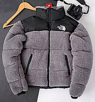 Куртка зимняя в стиле The North Face меховушка ТЕДДИ серая