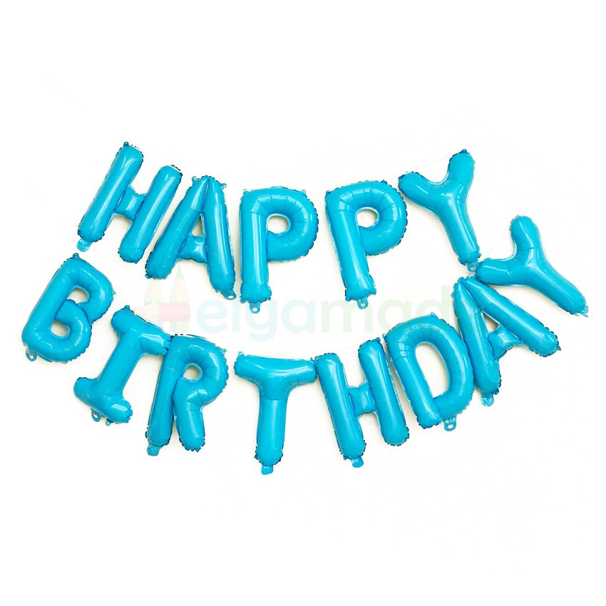 Фольговані кулі напис "Happy Birthday", БЛАКИТНИЙ, 16" (40 см)