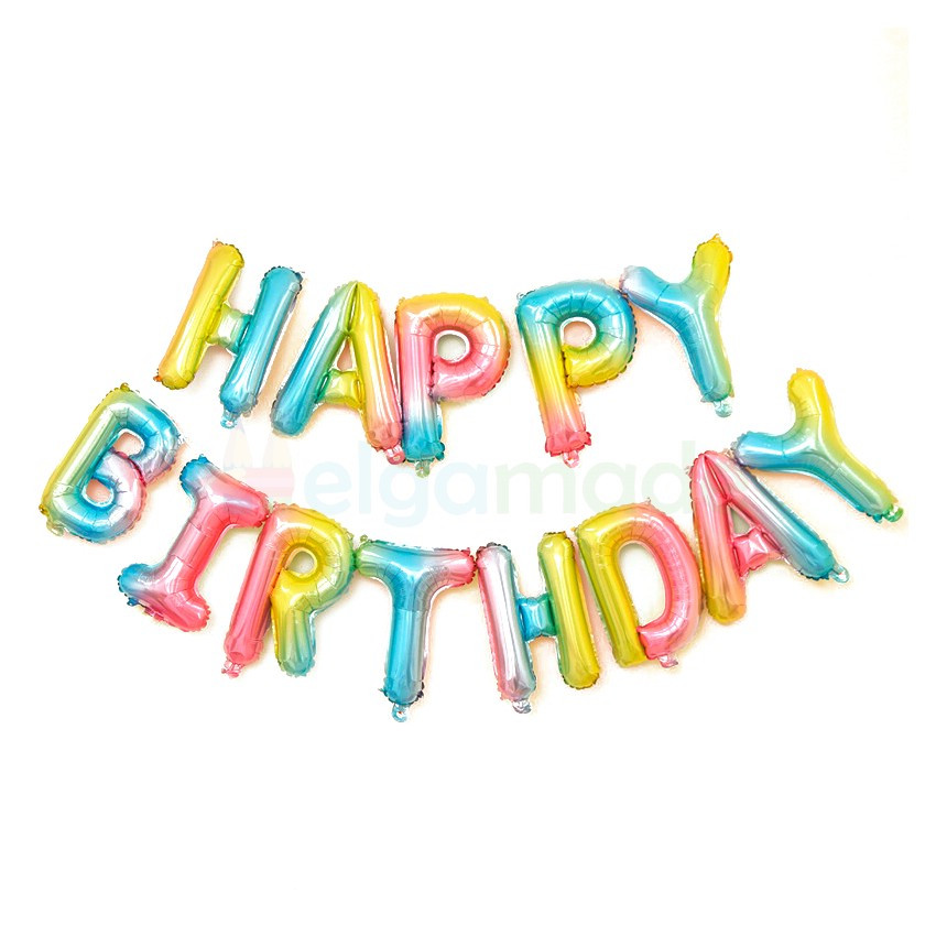 Фольговані кулі напис "Happy Birthday", КОЛЬОРОВІ, 16" (40 см)